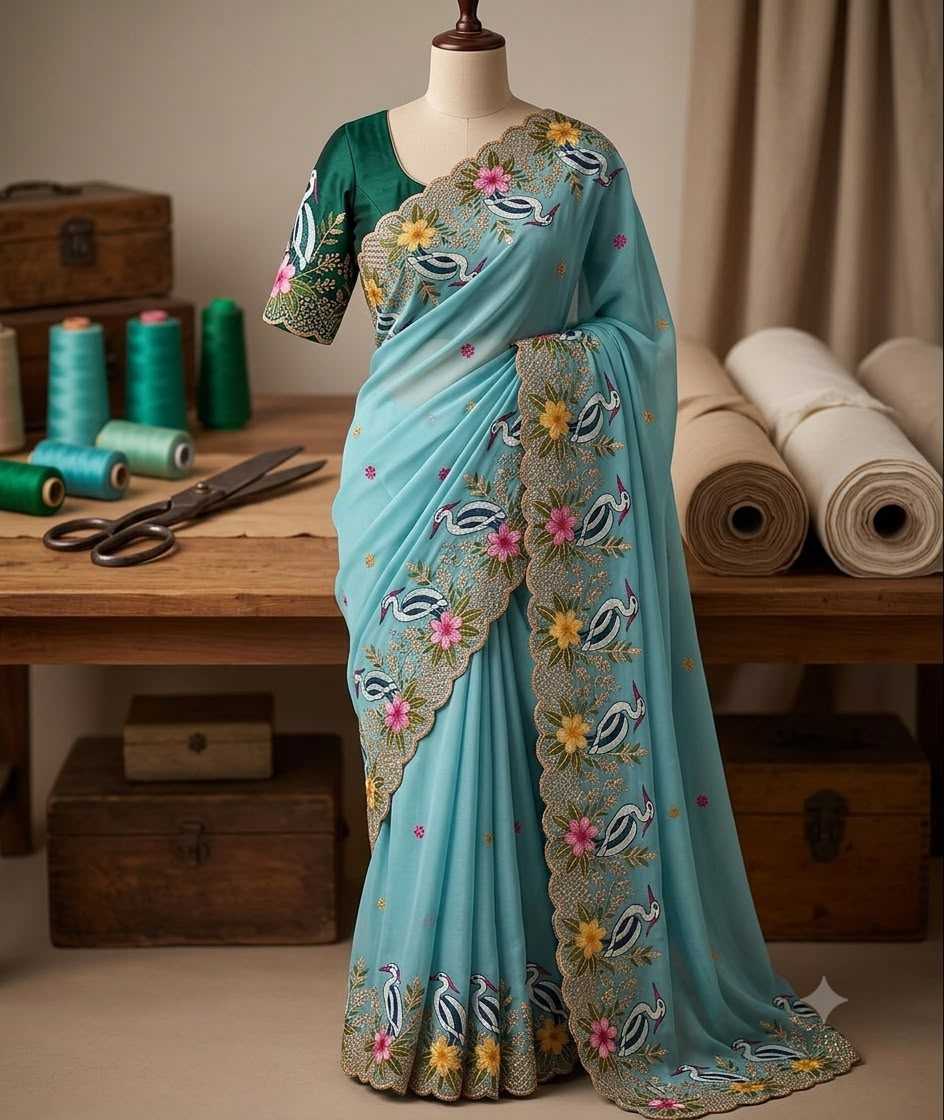 Rangoli Silk Heavy Saree in Coral