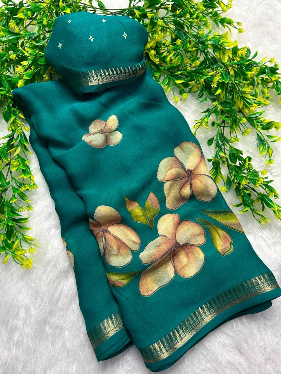 Dull Moss Designer Saree