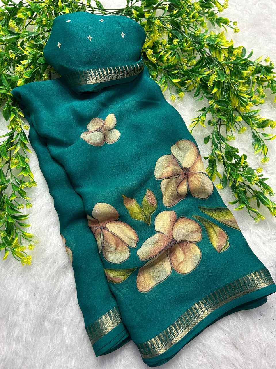 Dull Moss Designer Saree