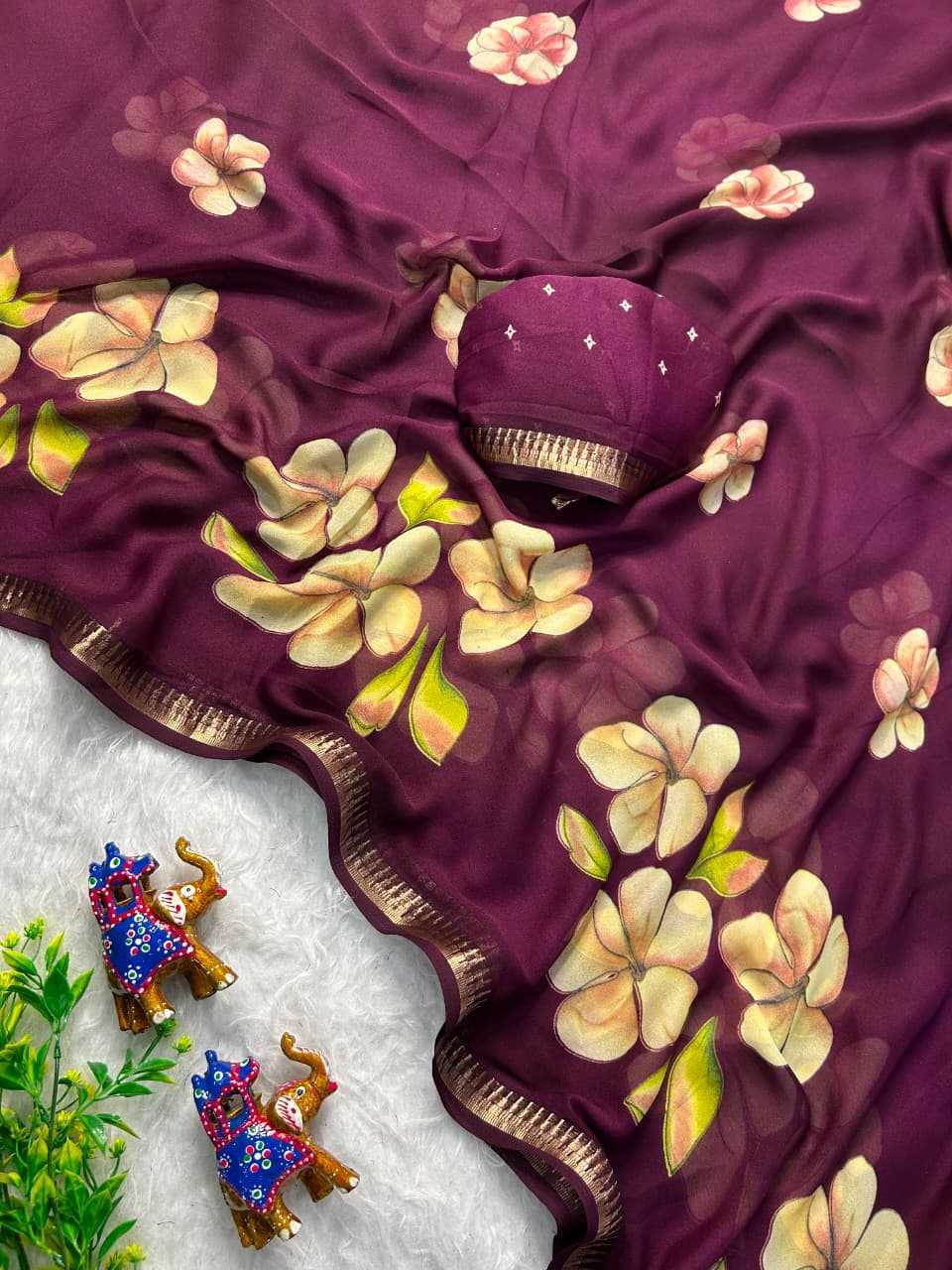 Dull Moss Designer Saree