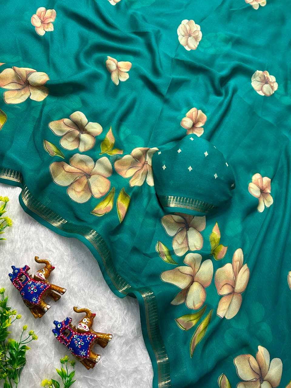 Dull Moss Designer Saree