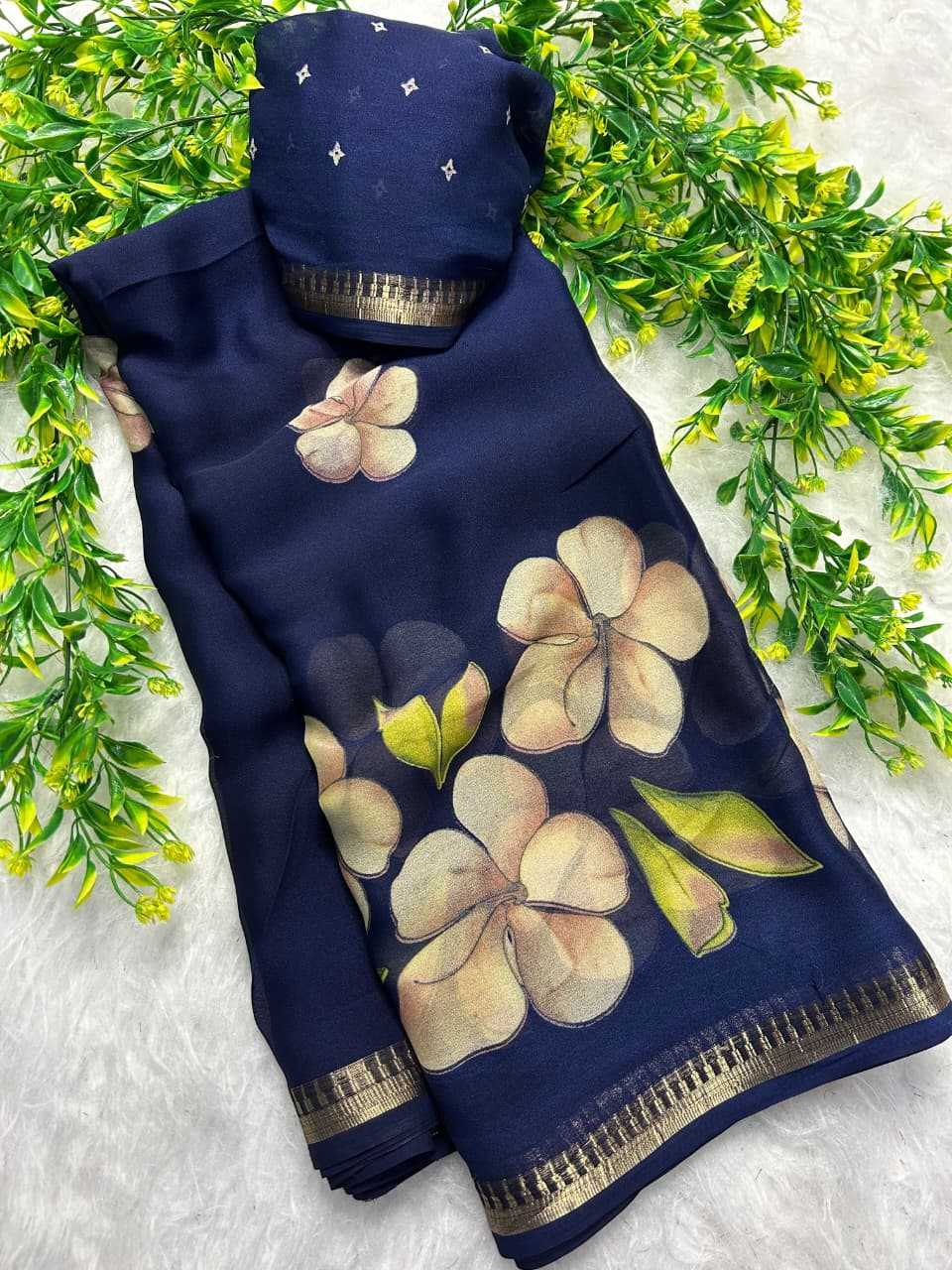 Dull Moss Designer Saree