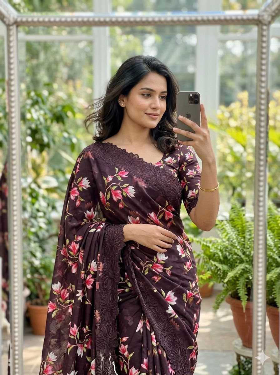 Floral Butta Tussar Silk Saree in Bottle Green