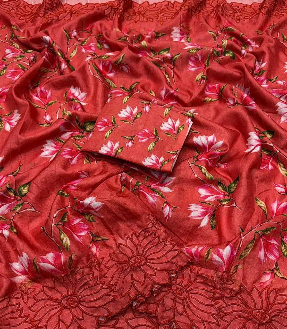 Floral Butta Tussar Silk Saree in Bottle Green
