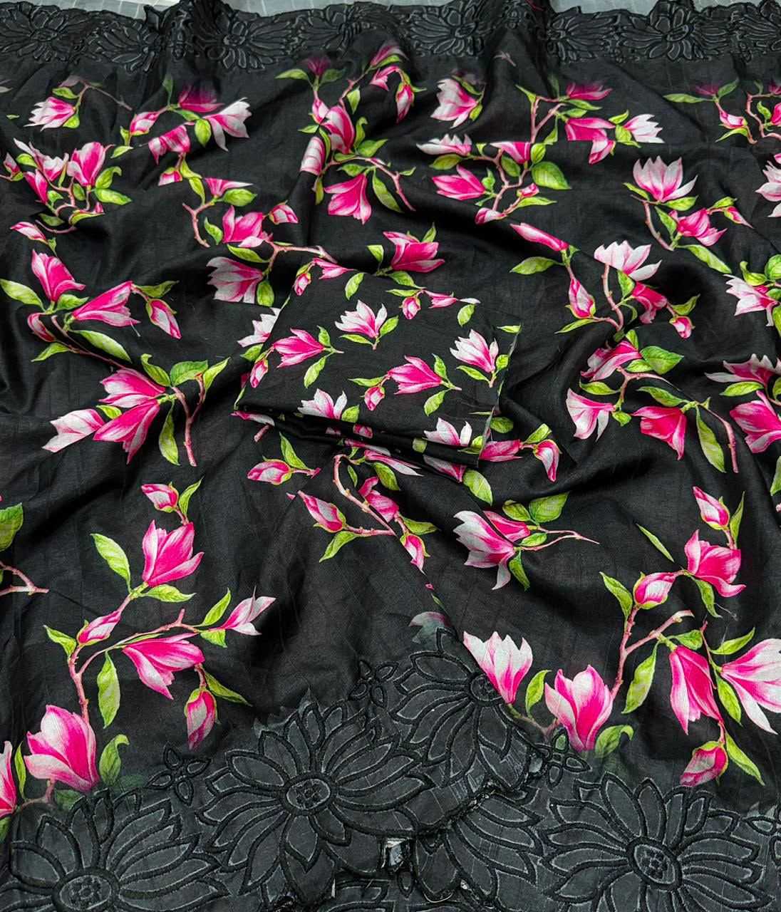 Floral Butta Tussar Silk Saree in Bottle Green