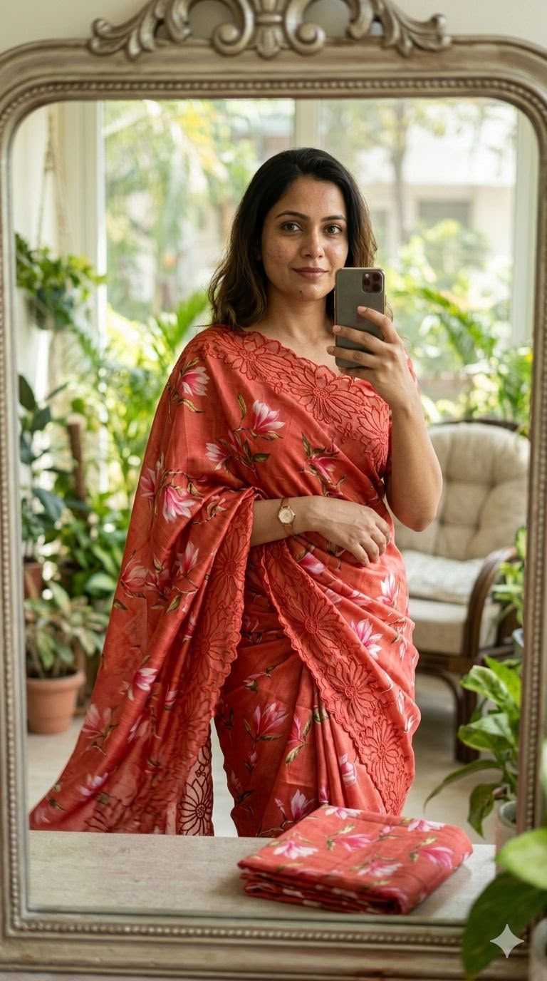 Floral Butta Tussar Silk Saree in Bottle Green