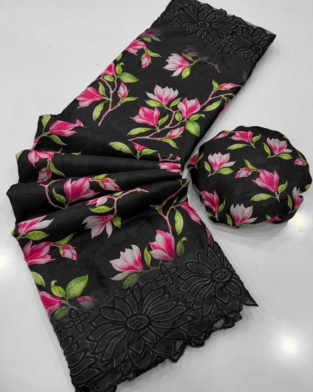 Floral Butta Tussar Silk Saree in Bottle Green