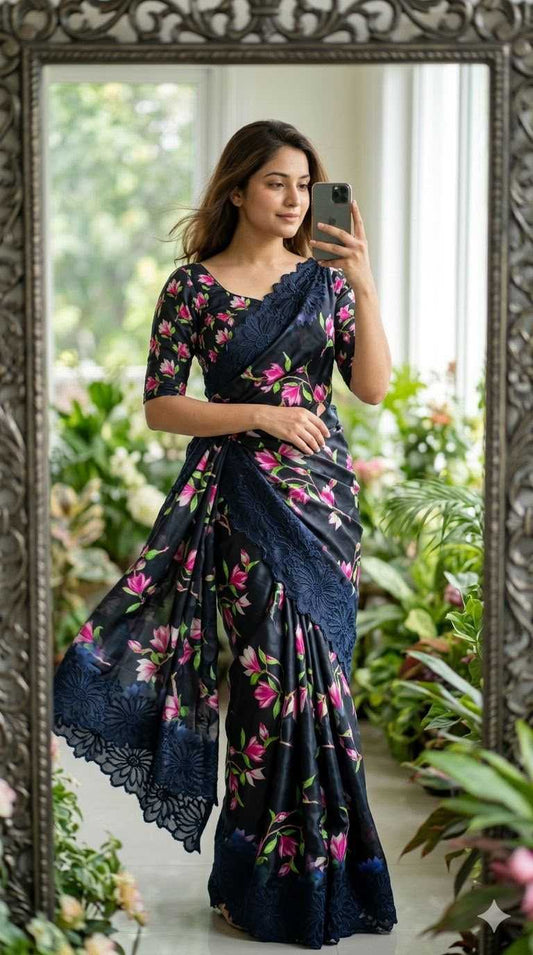Floral Butta Tussar Silk Saree in Bottle Green
