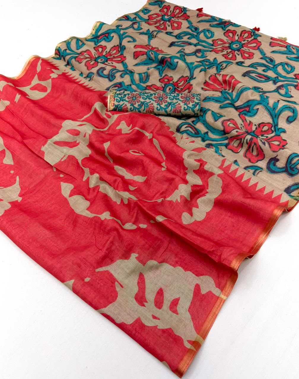 Lisha Linen Soft Cotton Kalamkari Saree