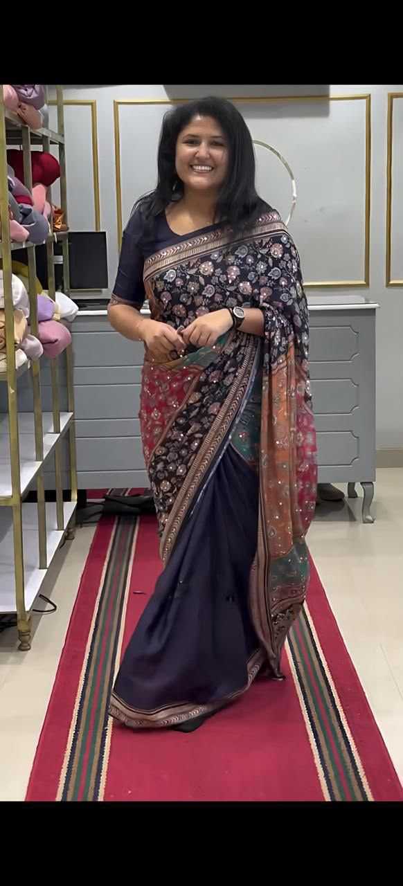 Chinon Designer Saree in Black