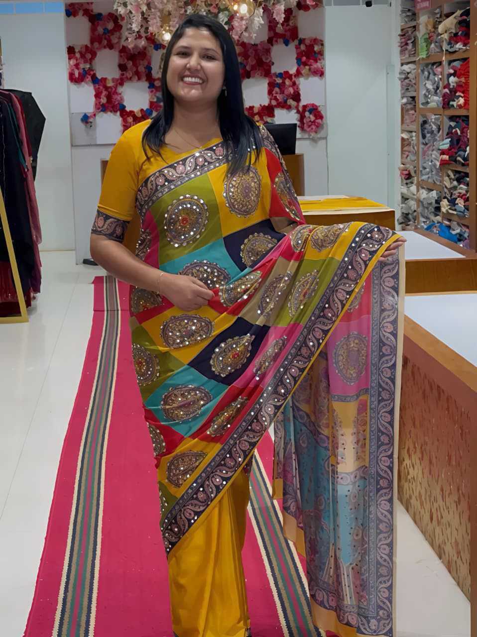 Chinon Designer Saree in Black