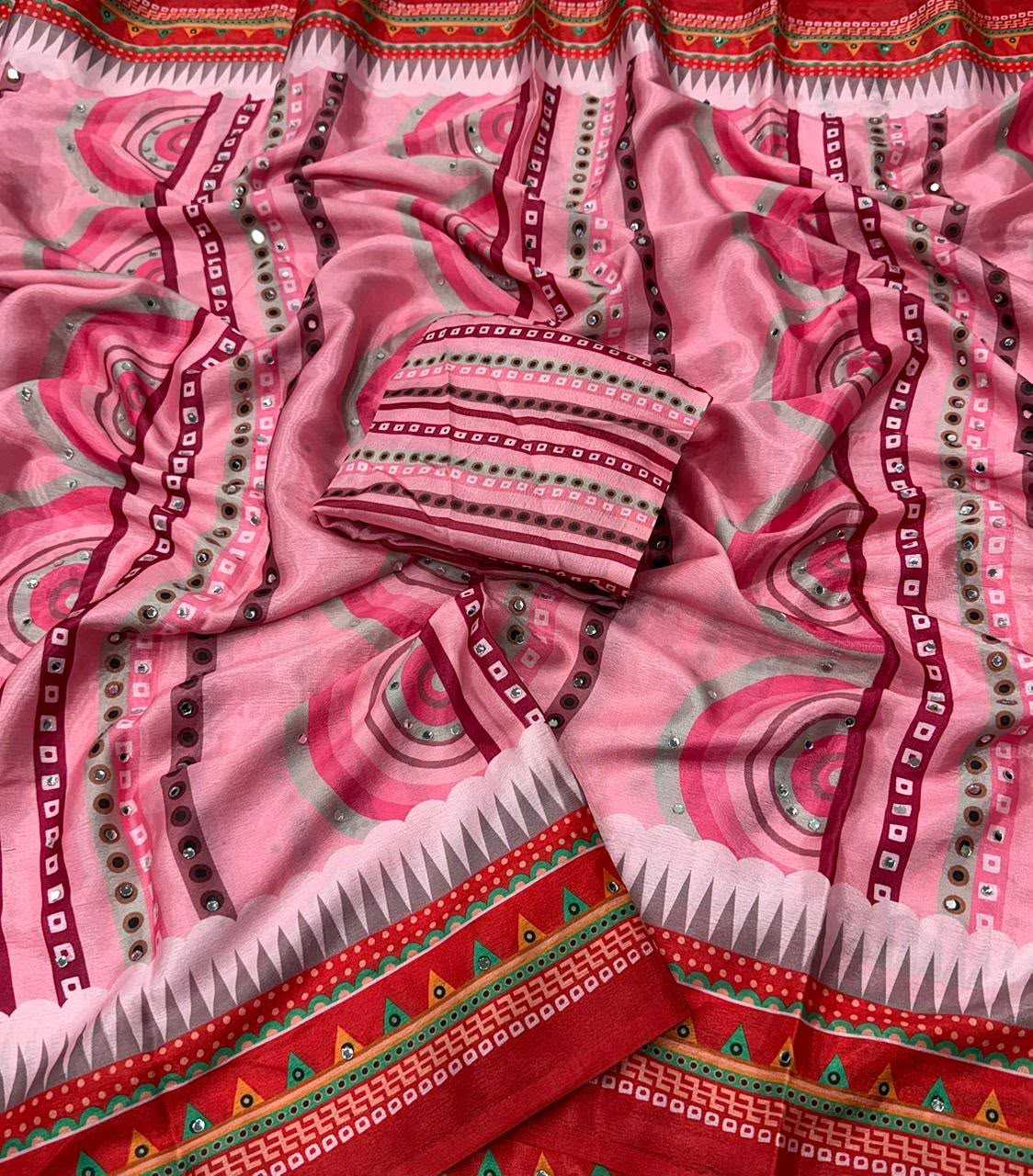 Mirror Chinon Designer Saree