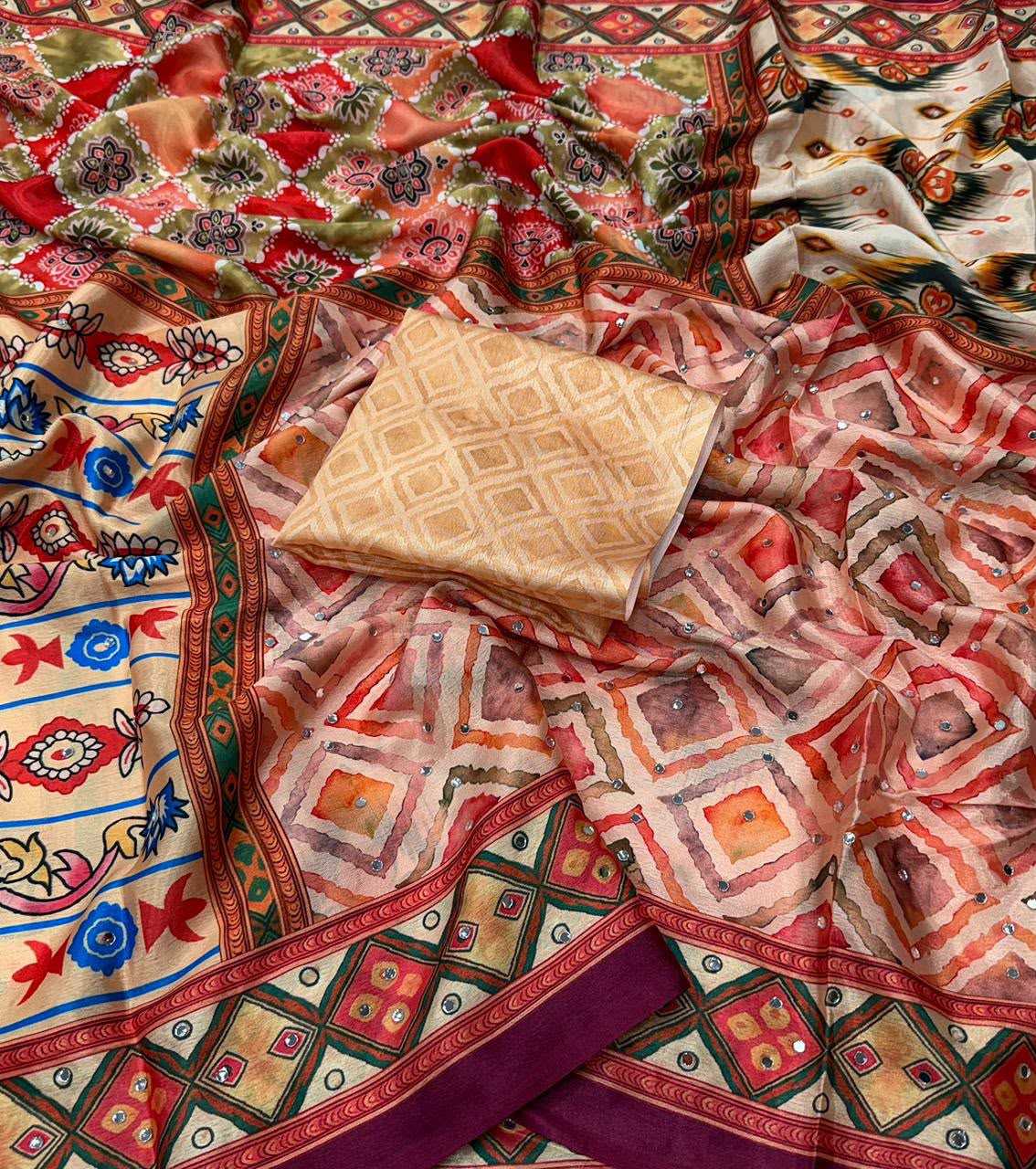 Mirror Chinon Designer Saree