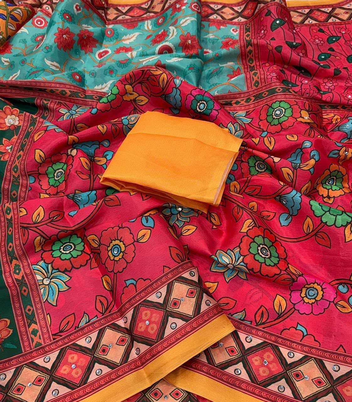 Mirror Chinon Designer Saree