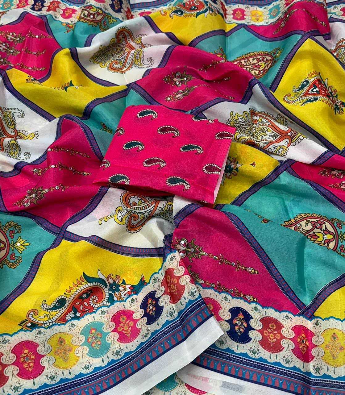 Mirror Chinon Designer Saree
