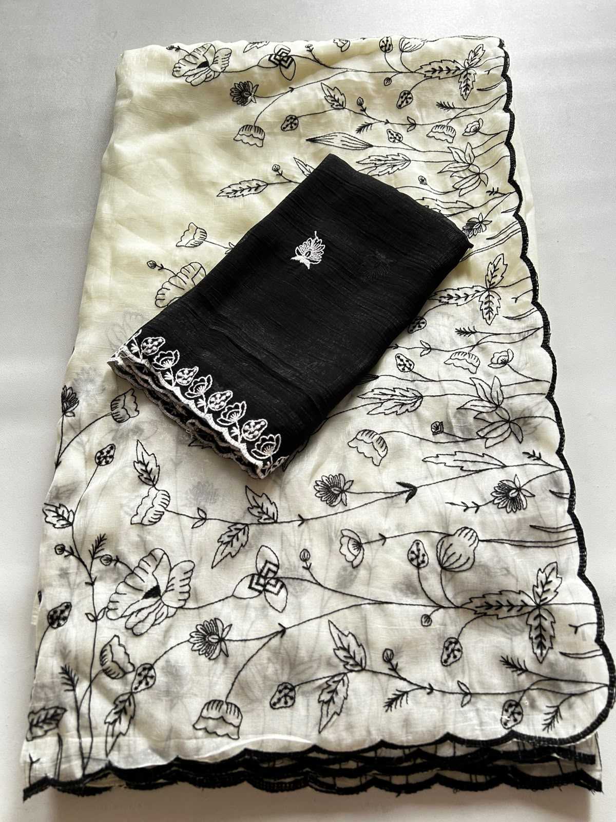 Satin Embroidered Saree