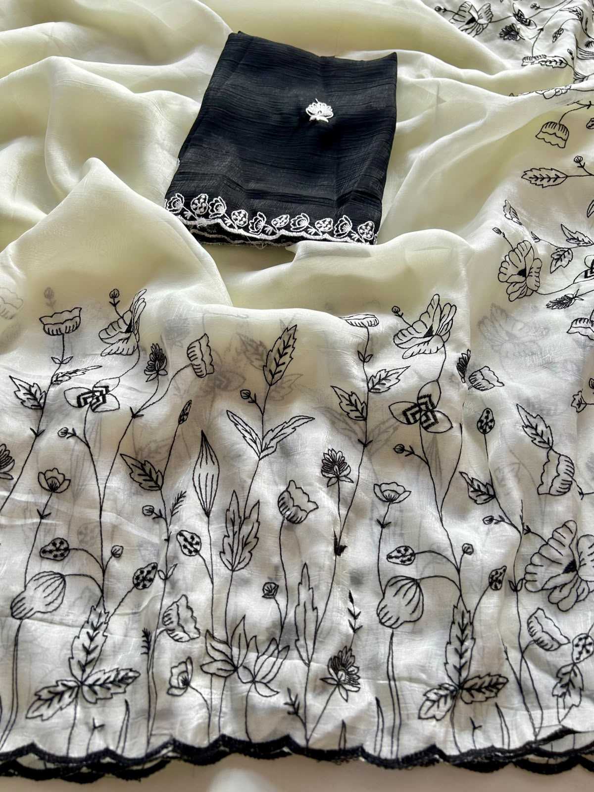 Satin Embroidered Saree