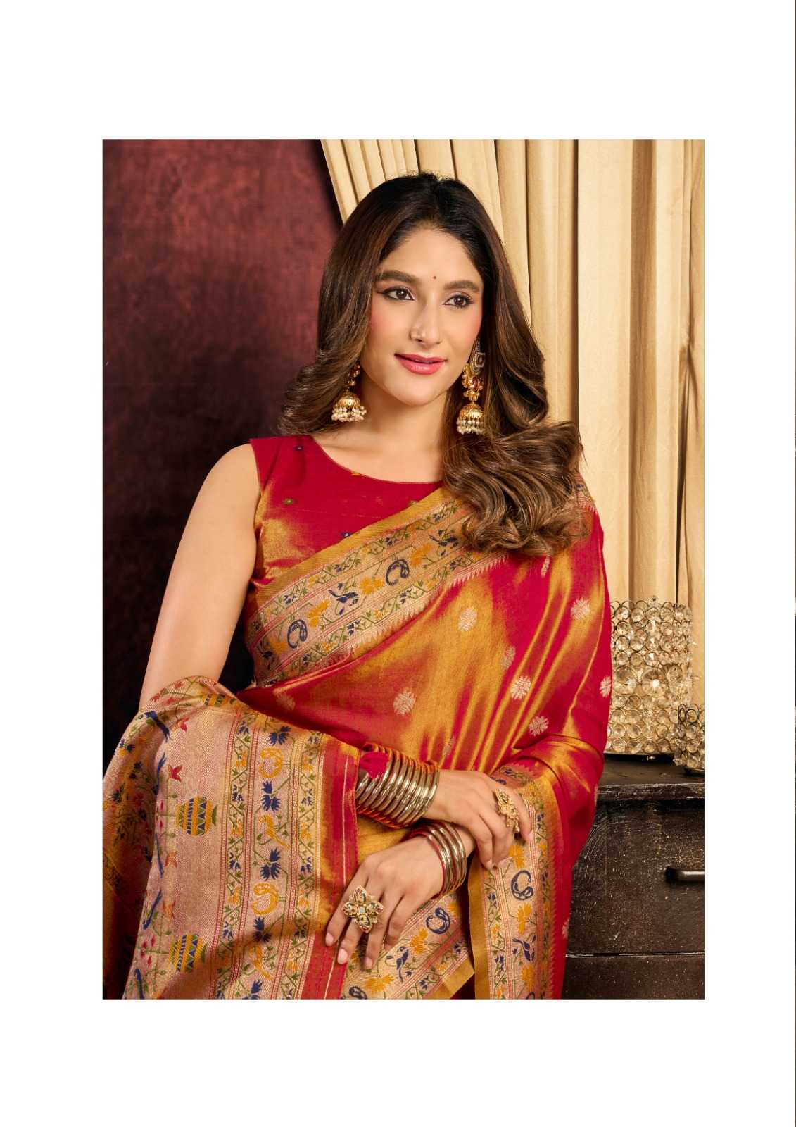 Gobuni Saira Tissue Silk Traditional Saree in Mustard