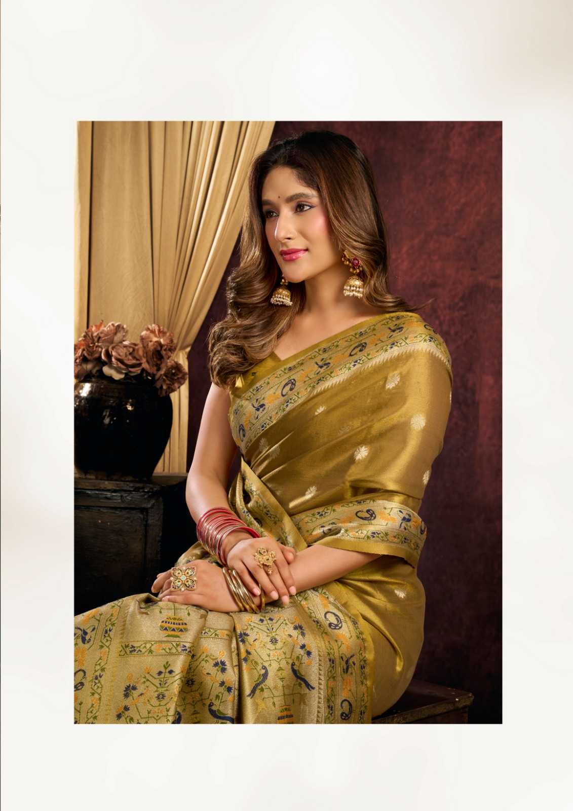 Gobuni Saira Tissue Silk Traditional Saree in Mustard