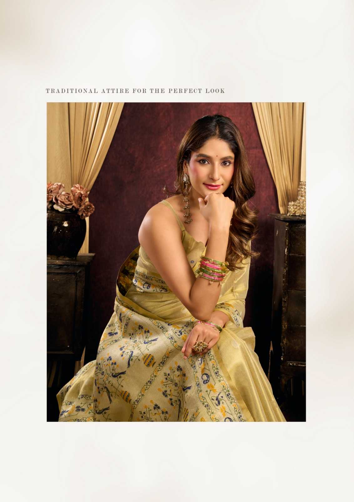 Gobuni Saira Tissue Silk Traditional Saree in Mustard