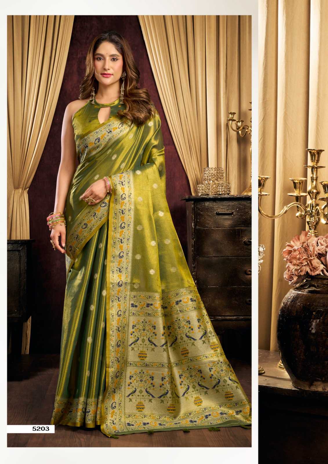 Gobuni Saira Tissue Silk Traditional Saree in Mustard