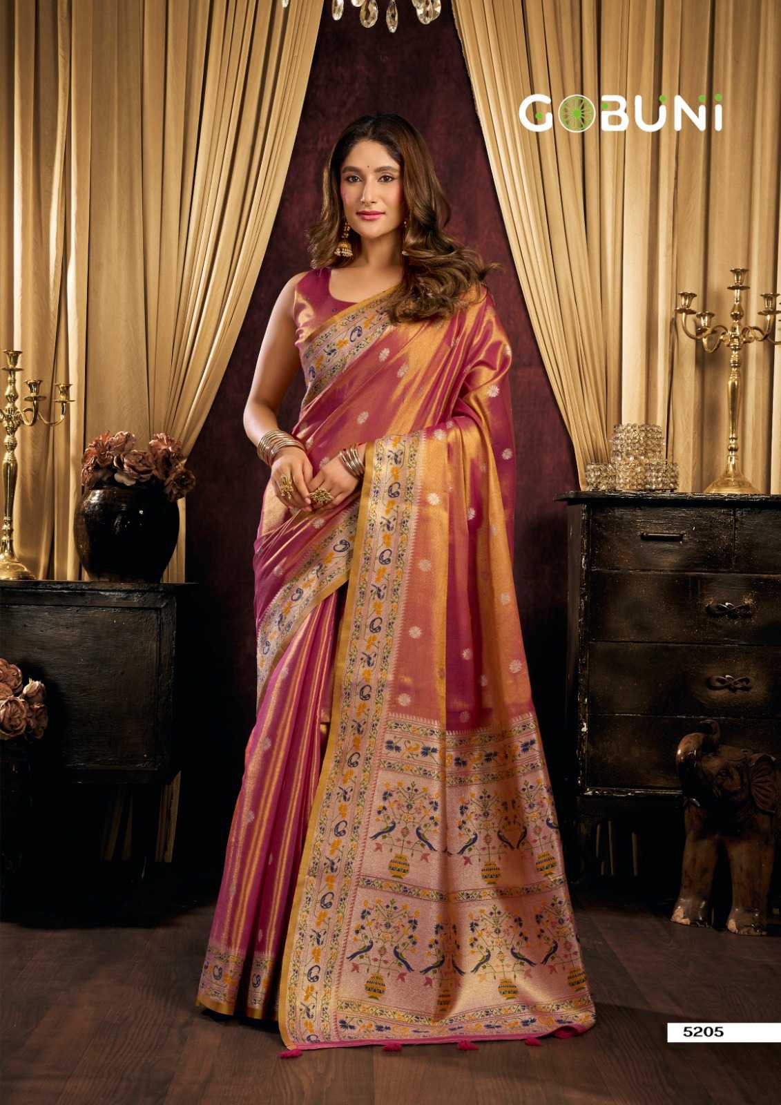 Gobuni Saira Tissue Silk Traditional Saree in Mustard