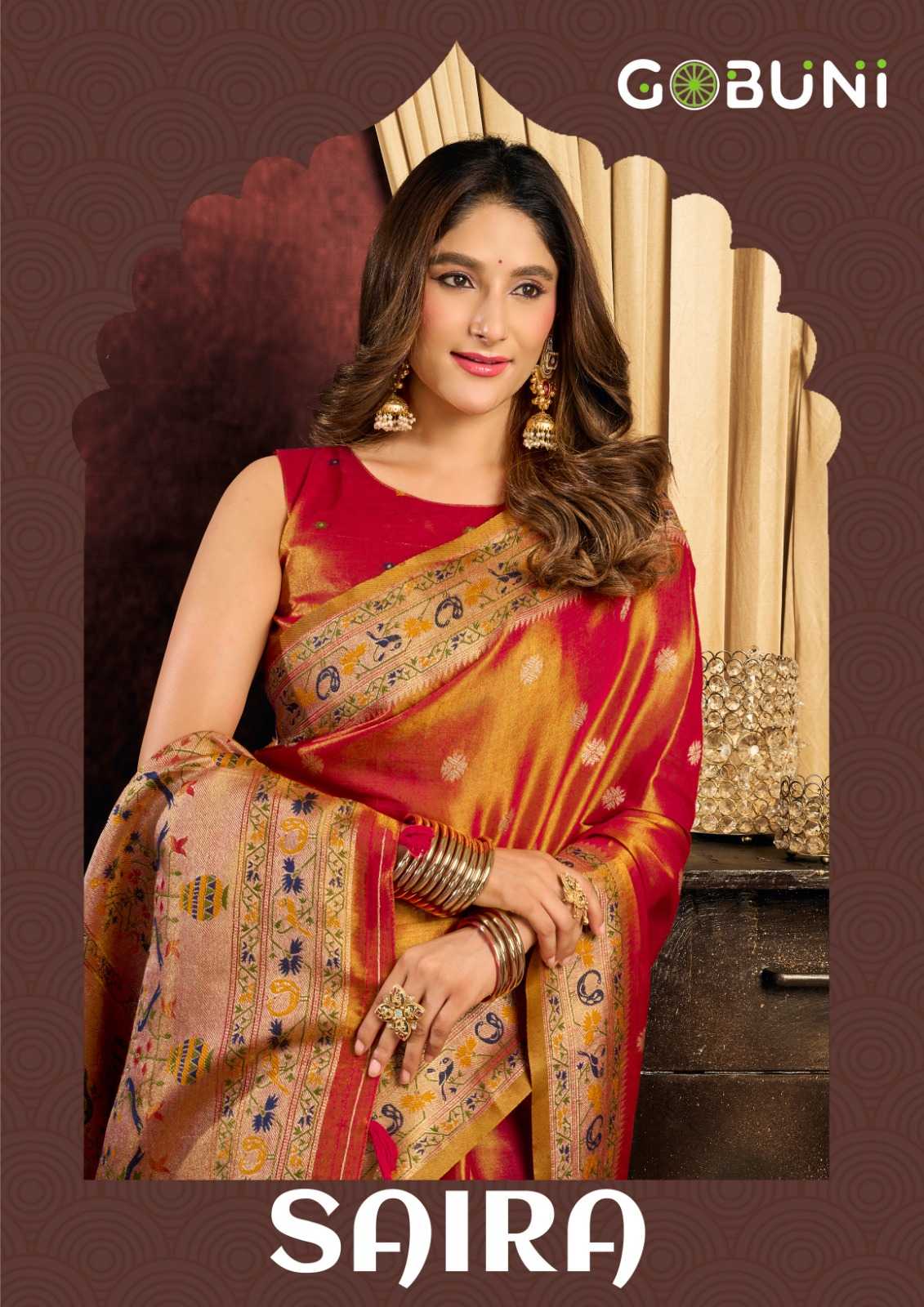 Gobuni Saira Tissue Silk Traditional Saree in Mustard