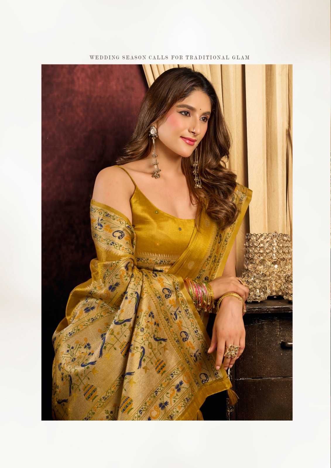 Gobuni Saira Tissue Silk Traditional Saree in Mustard