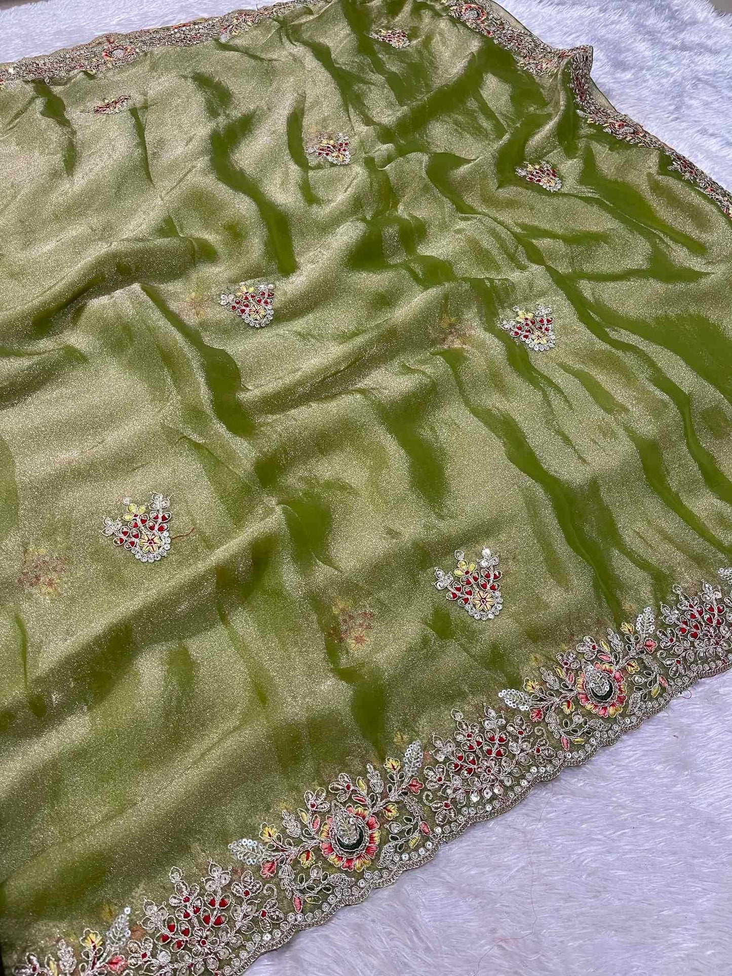 Dull Moss Designer Saree