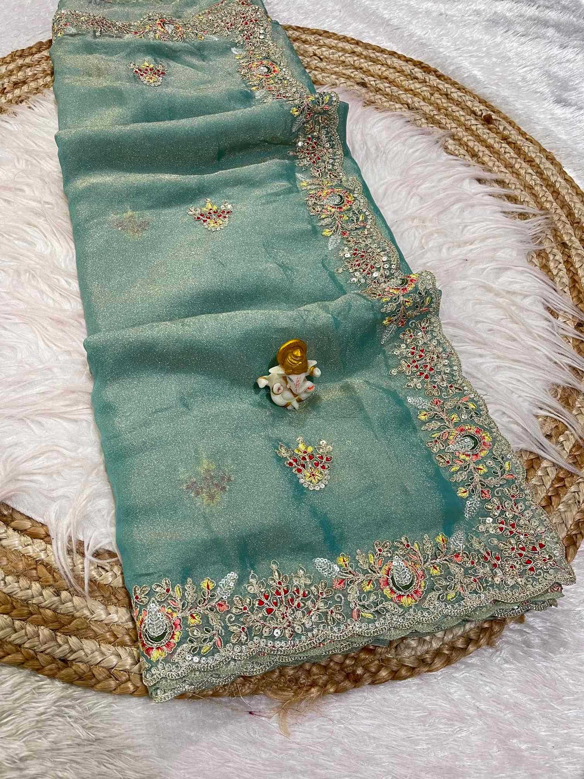 Dull Moss Designer Saree