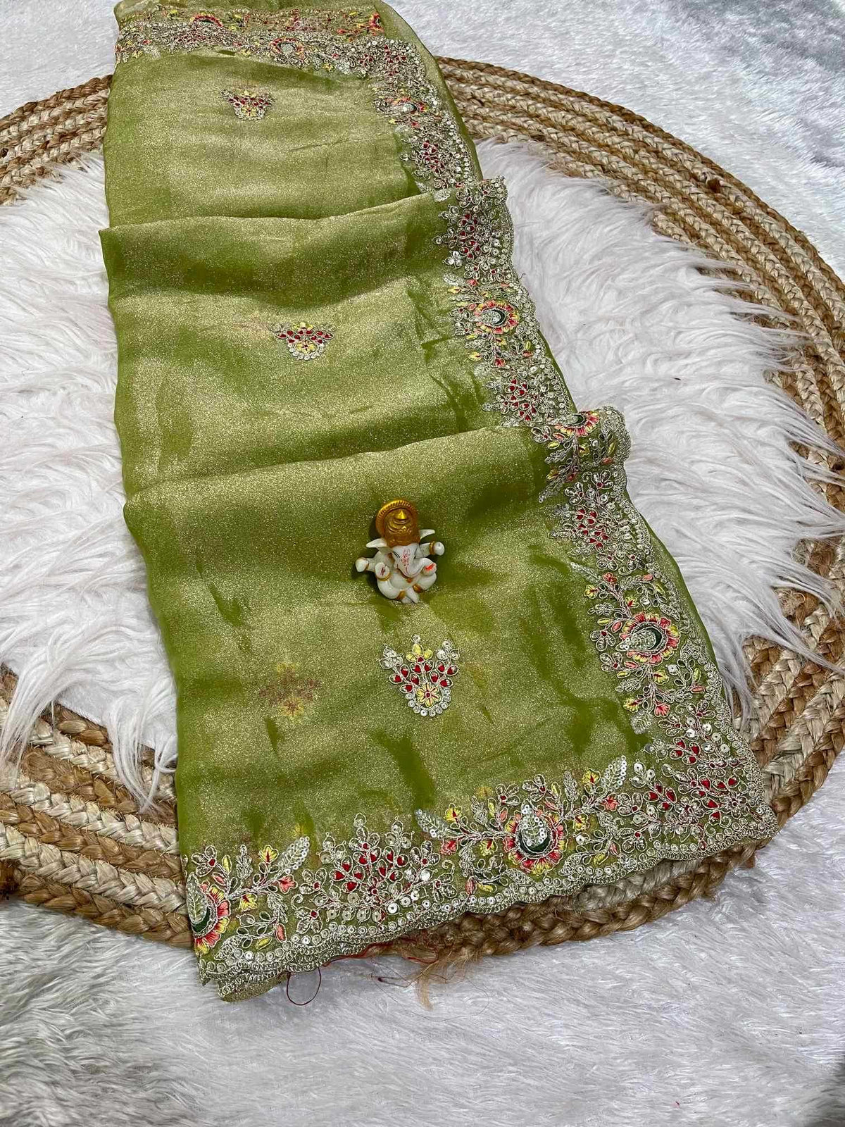 Dull Moss Designer Saree