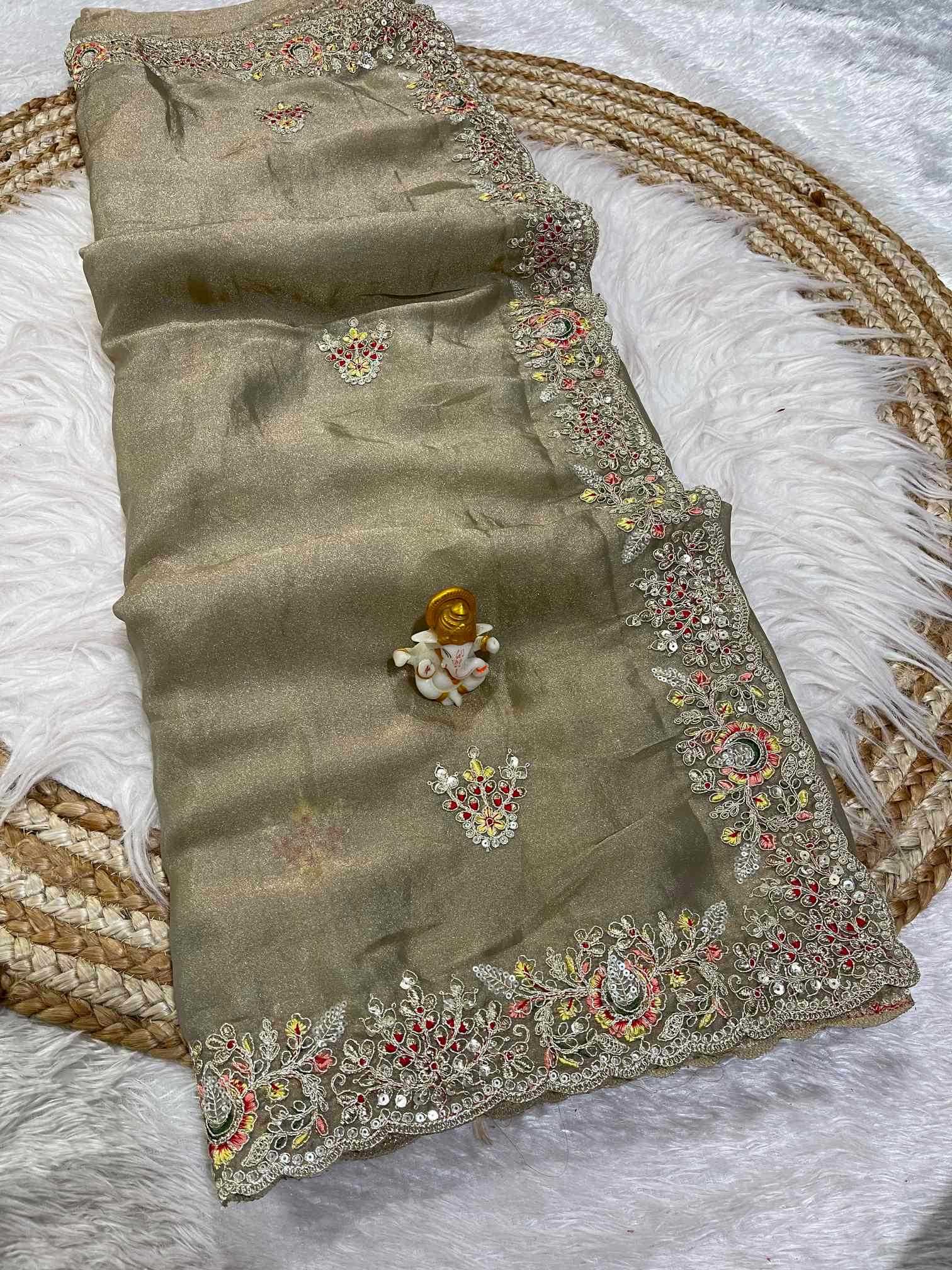 Dull Moss Designer Saree