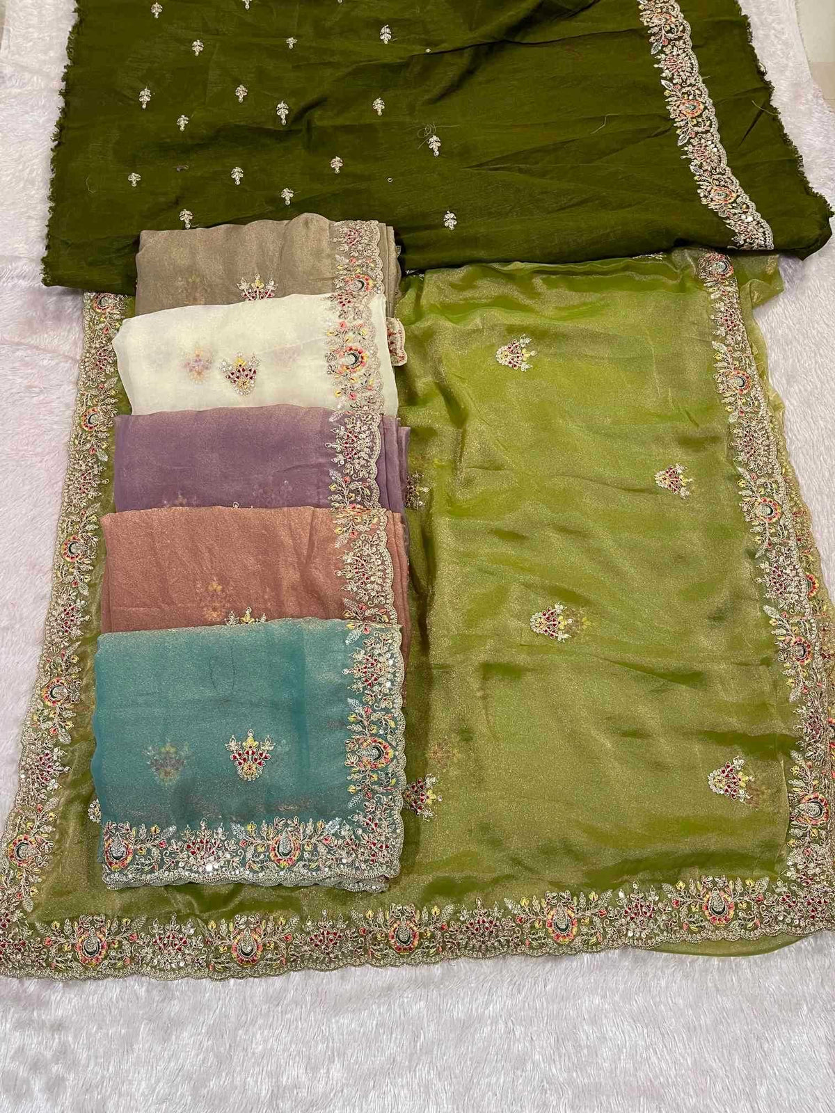 Dull Moss Designer Saree