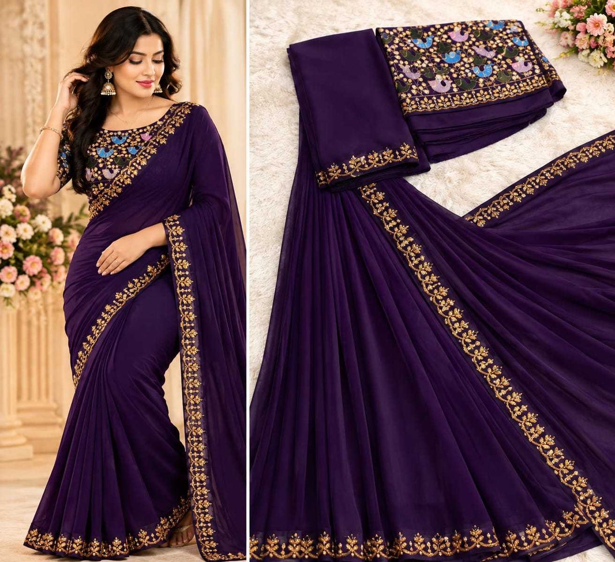 Trisha Premium Georgette Designer Saree