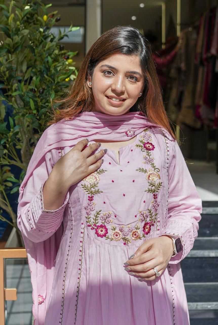 Chanderi Silk Embroidery Gown