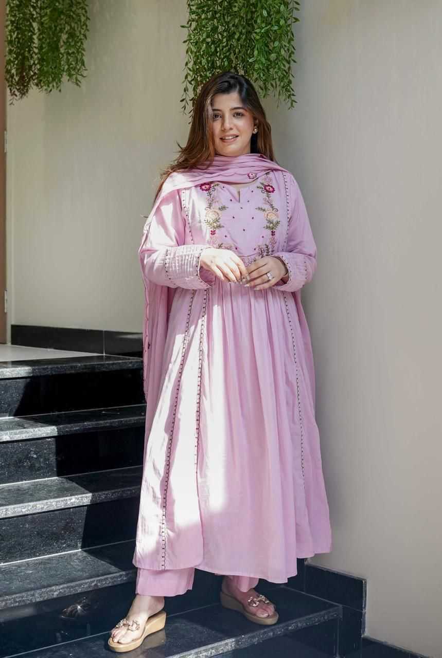 Chanderi Silk Embroidery Gown