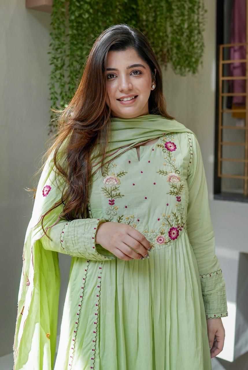 Chanderi Silk Embroidery Gown
