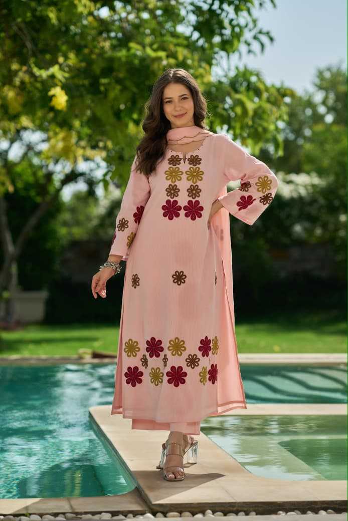 Chanderi Silk Embroidery Suit in Yellow