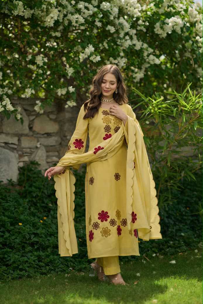 Chanderi Silk Embroidery Suit in Yellow