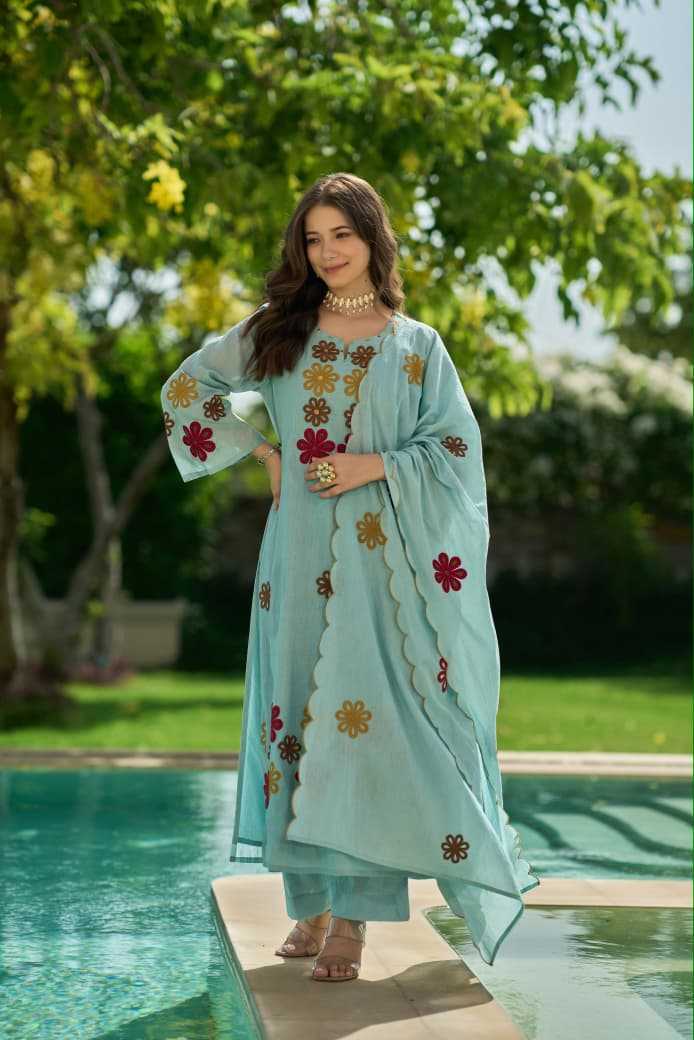 Chanderi Silk Embroidery Suit in Yellow