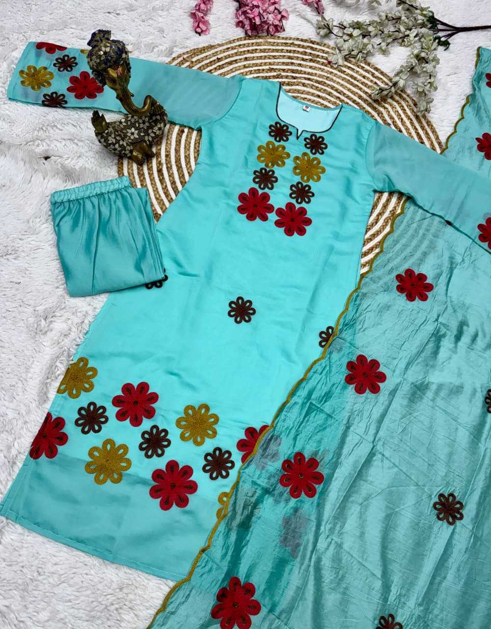 Chanderi Silk Embroidery Suit in Yellow