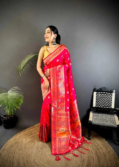 Asopalav Lichi Silk Banarasi Saree