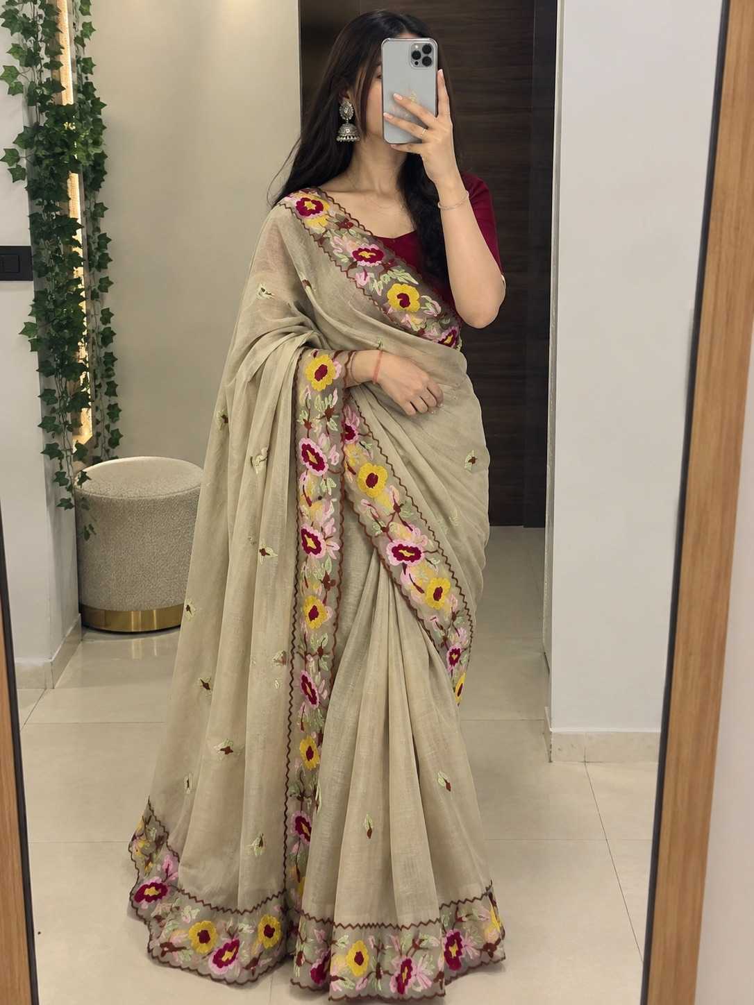 Advika Premium Georgette Designer Saree in Beige