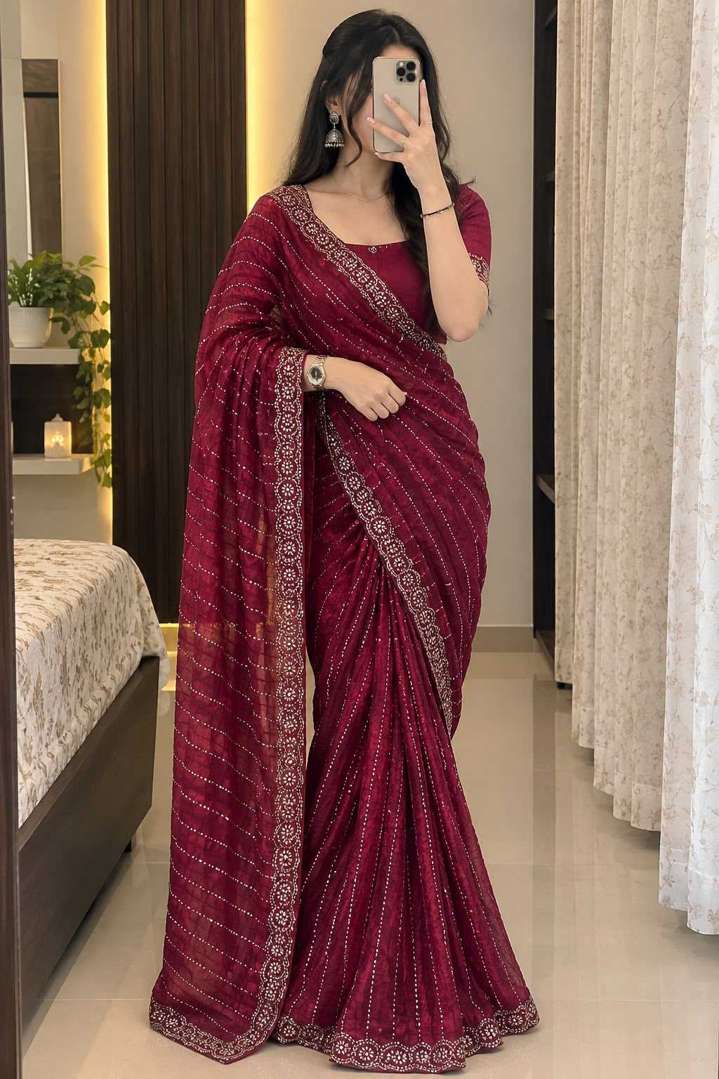 Akshara Space Silk Soft Saree in Maroon