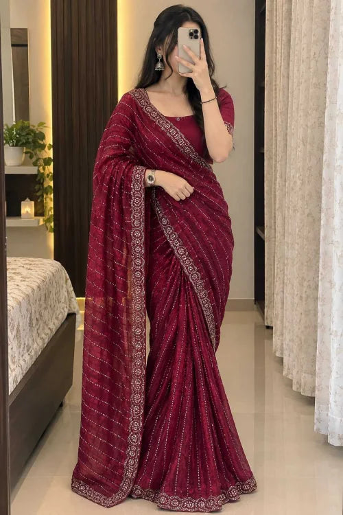 Akshara Space Silk Soft Saree in Maroon