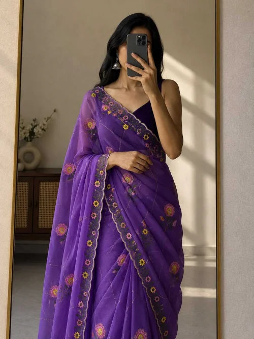 Brinda Premium Georgette Saree in Violet