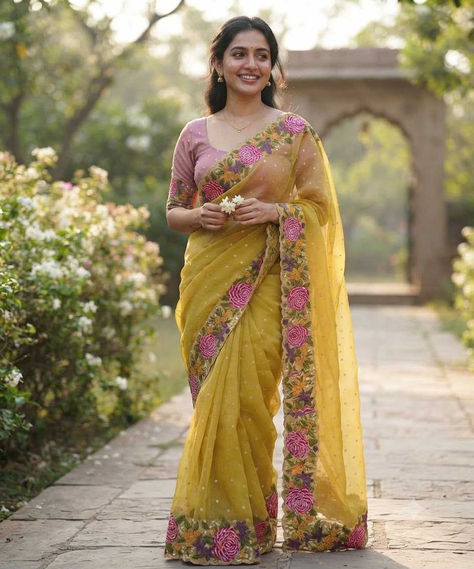 Dull Moss Designer Saree