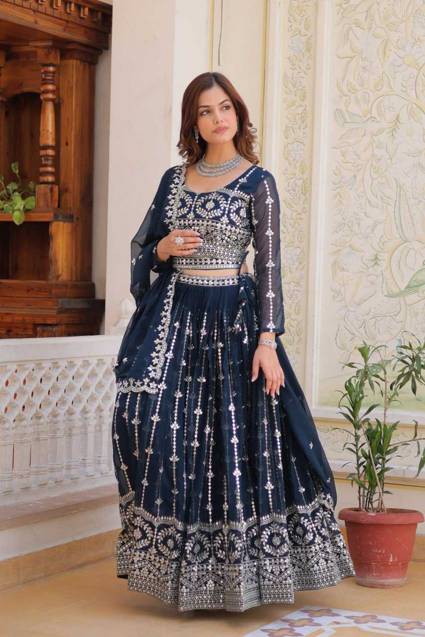 Faux Georgette Traditional Lehenga in Morpich