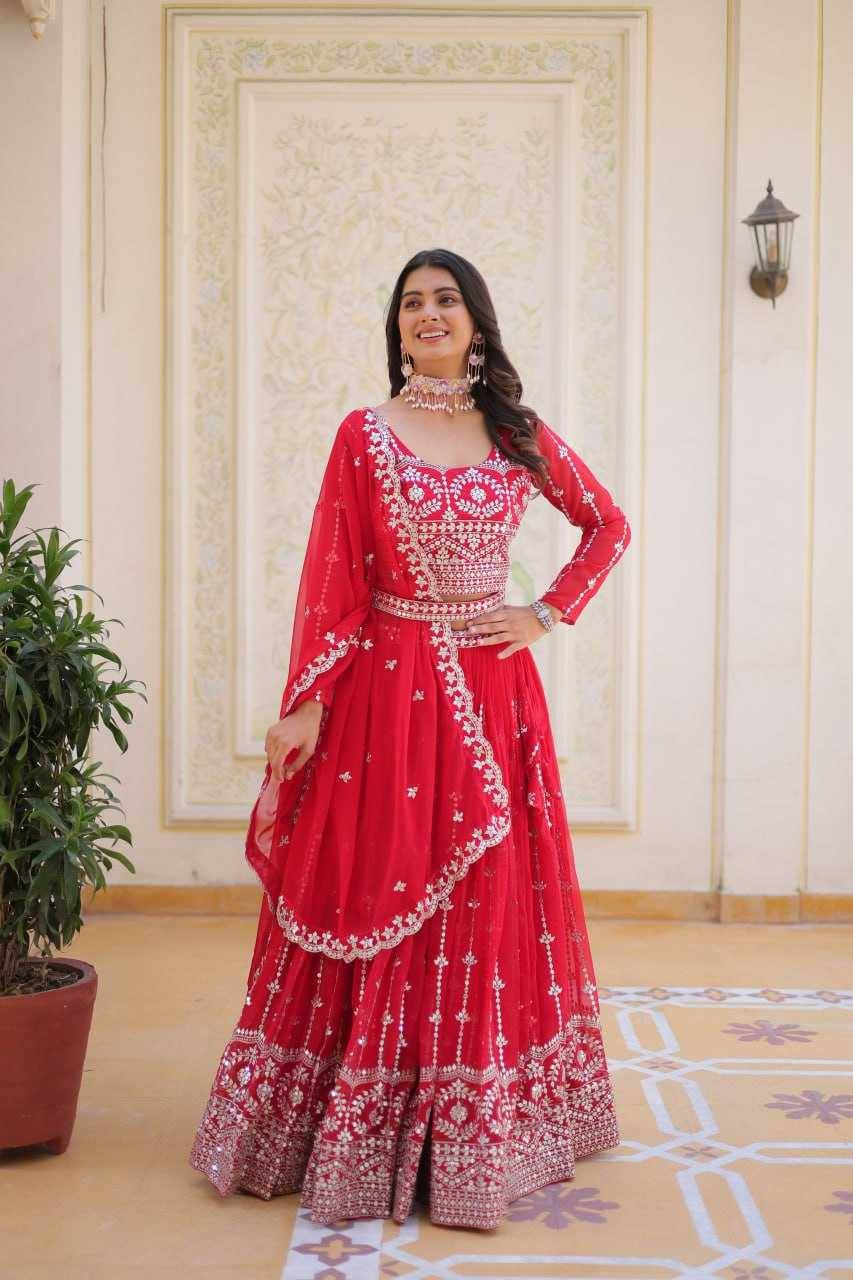 Faux Georgette Traditional Lehenga in Morpich
