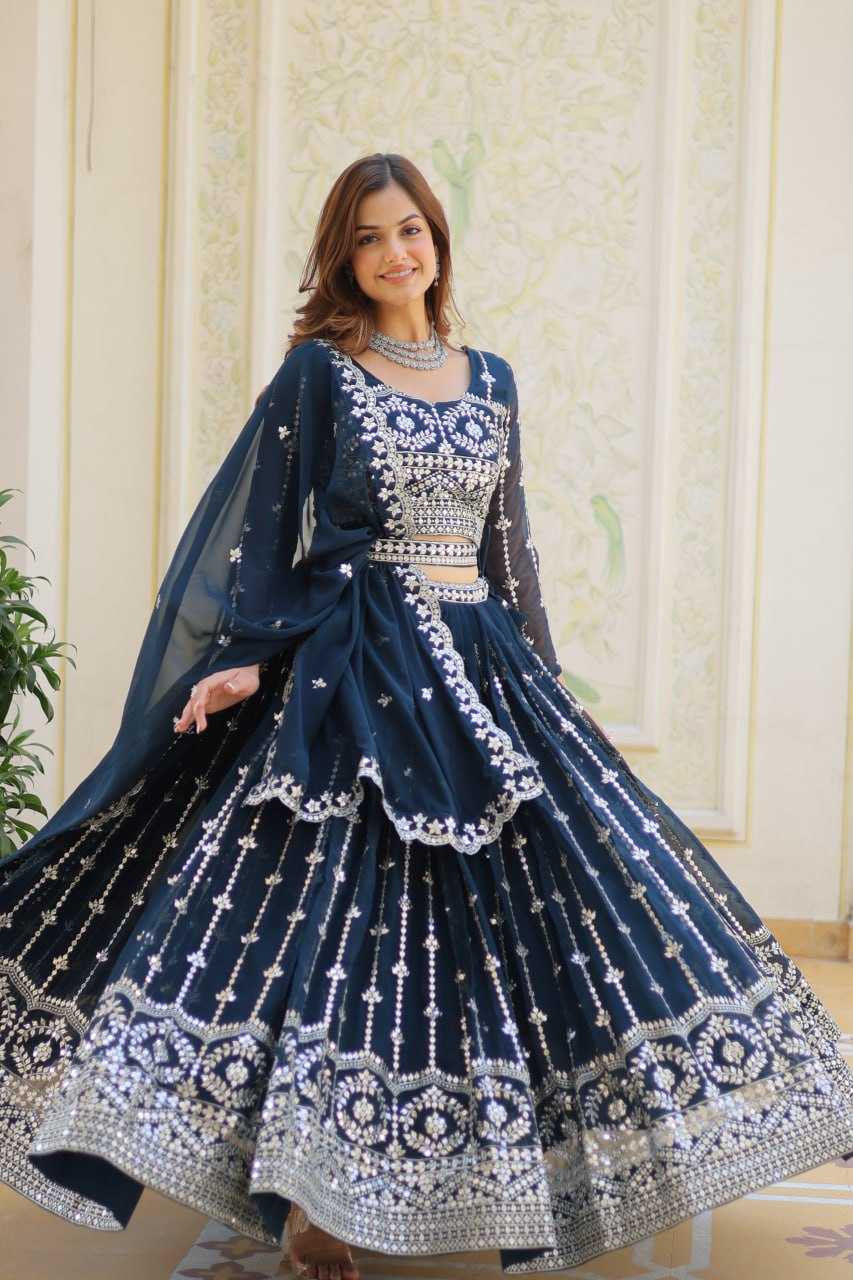 Faux Georgette Traditional Lehenga in Morpich